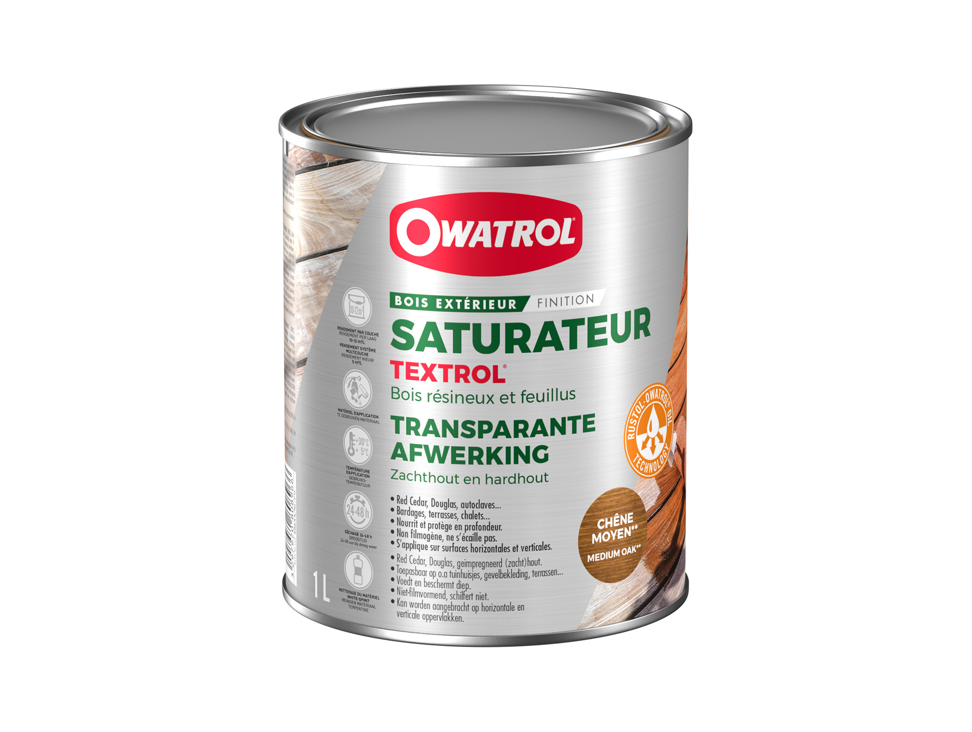 Saturateur extérieur pour bois Textrol OWATROL Chêne moyen 1L